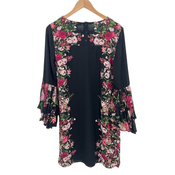 INC International Concepts black floral boho pleated bell sleeve shift dress 10 - Picture 5 of 8